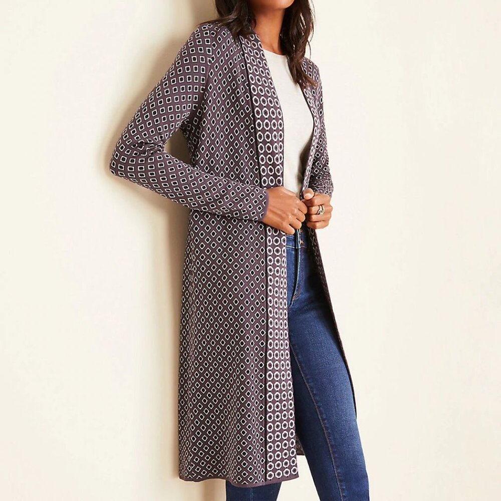 Ann Taylor Diamond Jacquard Open Cardigan Sz XS